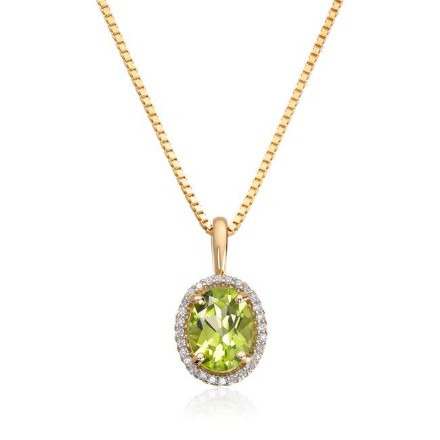 Diamantsmykke i gult gull 0,16ct WSI diamant og peridot - 27252 Diamantsmykke i gult gull 0,16ct WSI diamant og peridot - 27252