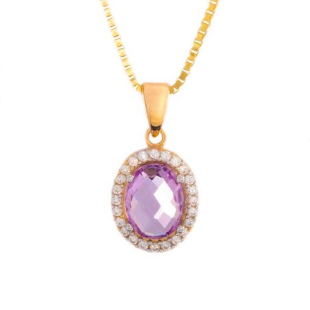 Smykke Rosett med ametyst og zirkonia i gult gull 14 kt - 27358 Smykke Rosett med ametyst og zirkonia i gult gull 14 kt - 27358