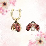 Swarovski øredobber Idyllia Drop Earrings, Asymmetrical Design, Ladybug, Red, Gold-Tone Plated - 5666131