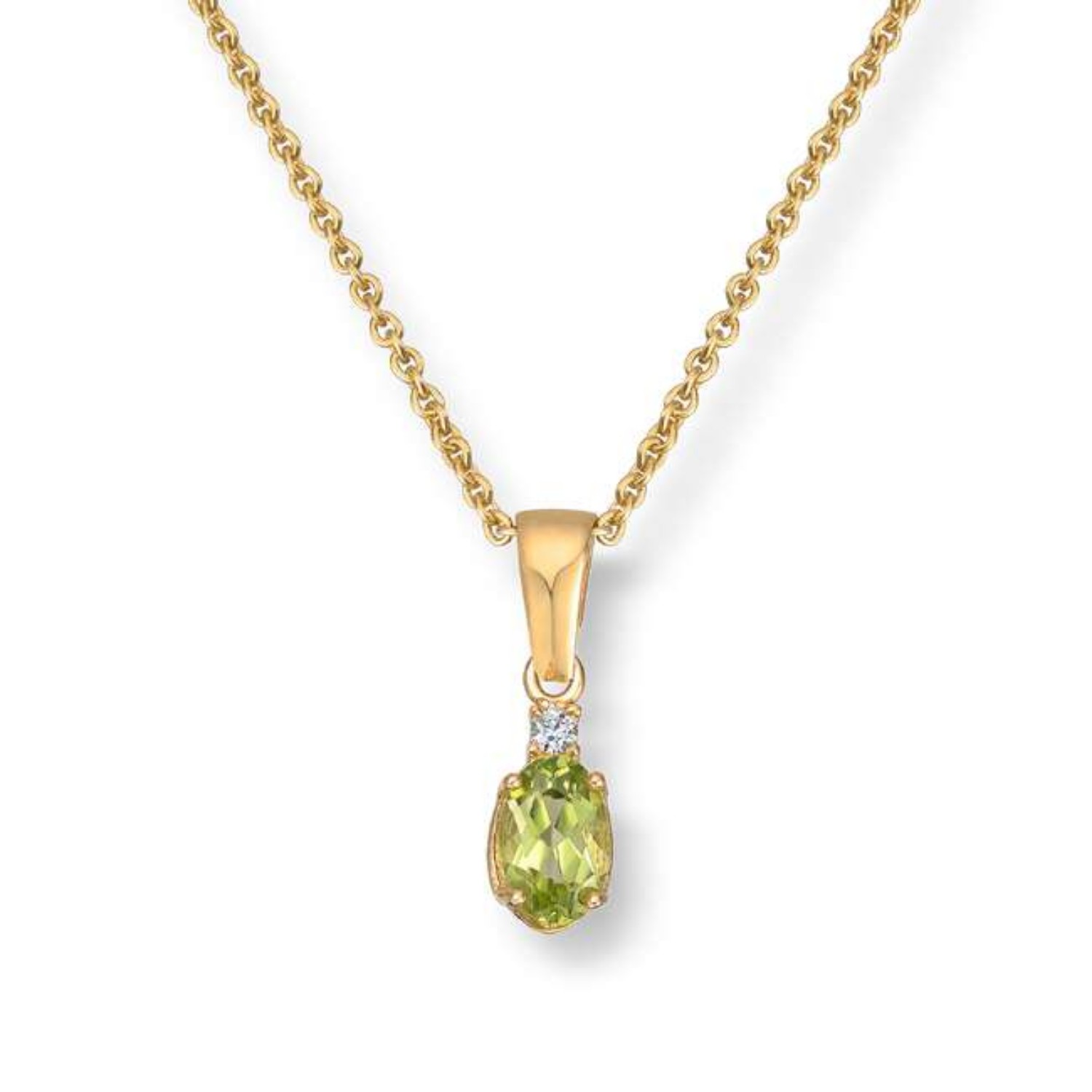 Smykke i gult gull 14 kt med peridot og zirkonia - 27498
