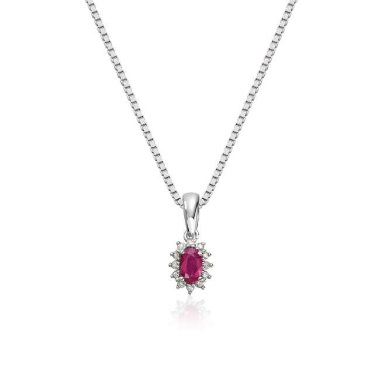 Diamantsmykke rosett i gull med 0,034 ct W-Si og rubin - 27228