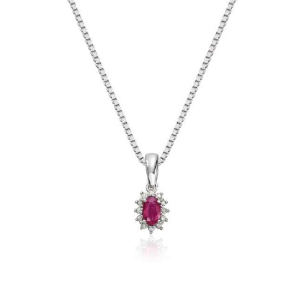 Diamantsmykke rosett i gull med 0,034 ct W-Si og rubin - 27228 Diamantsmykke rosett i gull med 0,034 ct W-Si og rubin - 27228