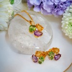 Smykkesett i 18kt gull med diamanter 0,02 ct og edelstener - 1694002