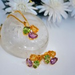 Smykkesett i 18kt gull med diamanter 0,02 ct og edelstener - 1694002