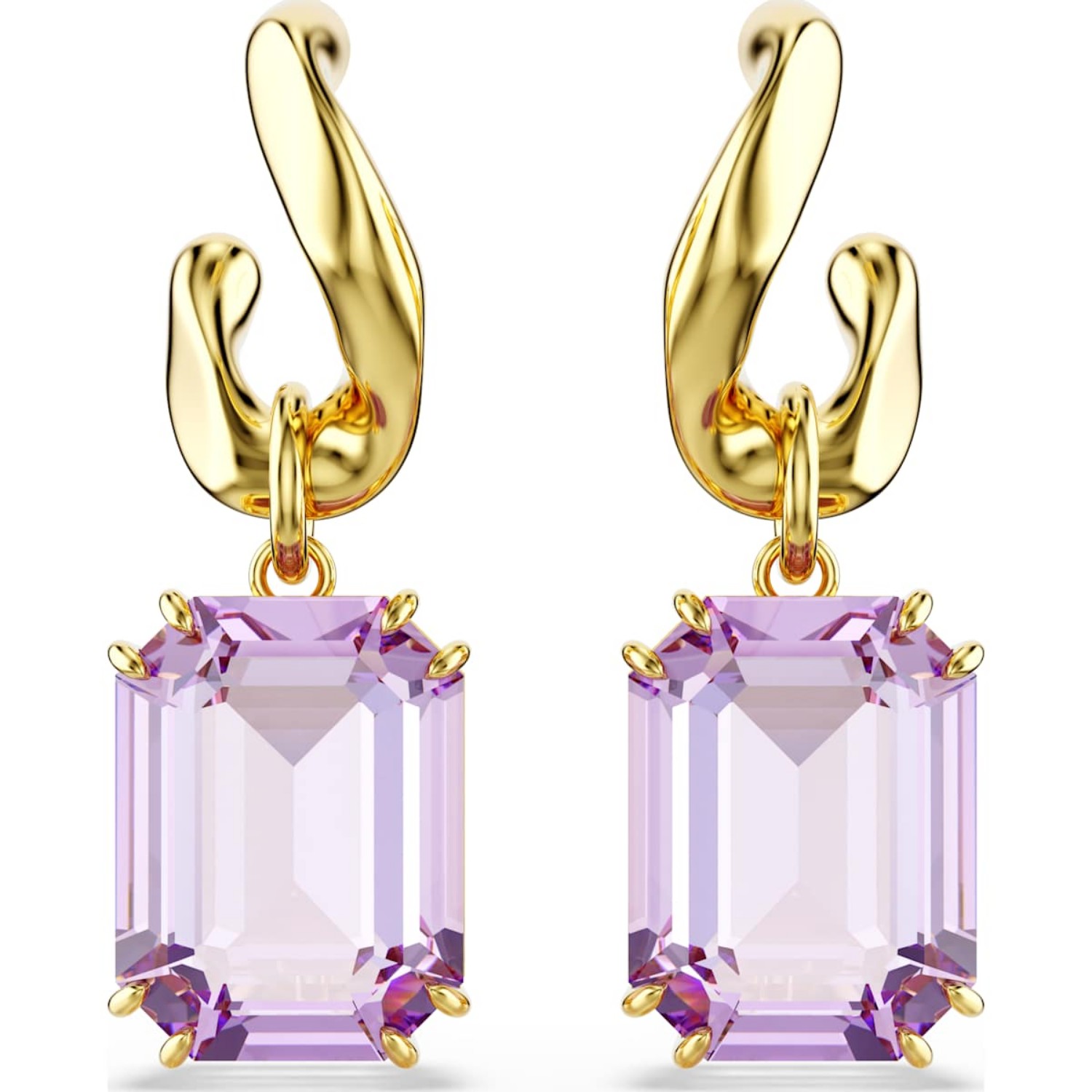 Swarovski øredobber Millenia drop earrings Octagon cut, Purple, Gold-tone plated - 5694784