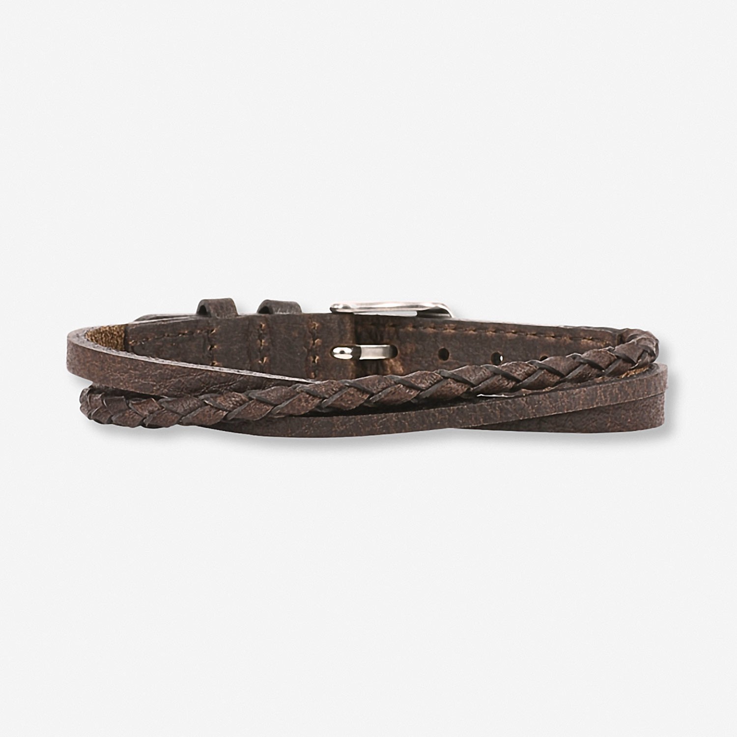 Armbånd FELIX brun skinn i stål 16,5-21,5 cm / 10 mm - 365748