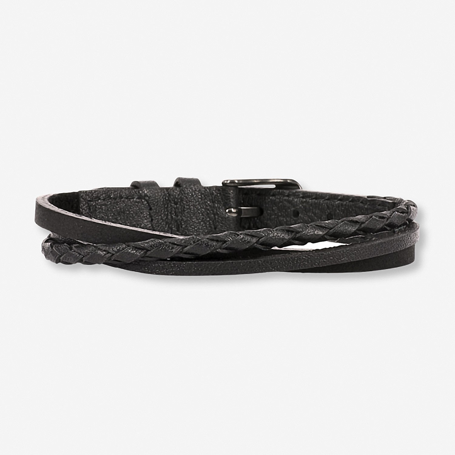 Armbånd FELIX svart skinn i stål 16,5-21,5 cm / 10 mm - 365656