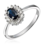 Diamantring Rosett i hvitt gull med safir og 0,16ct W-SI - 57286