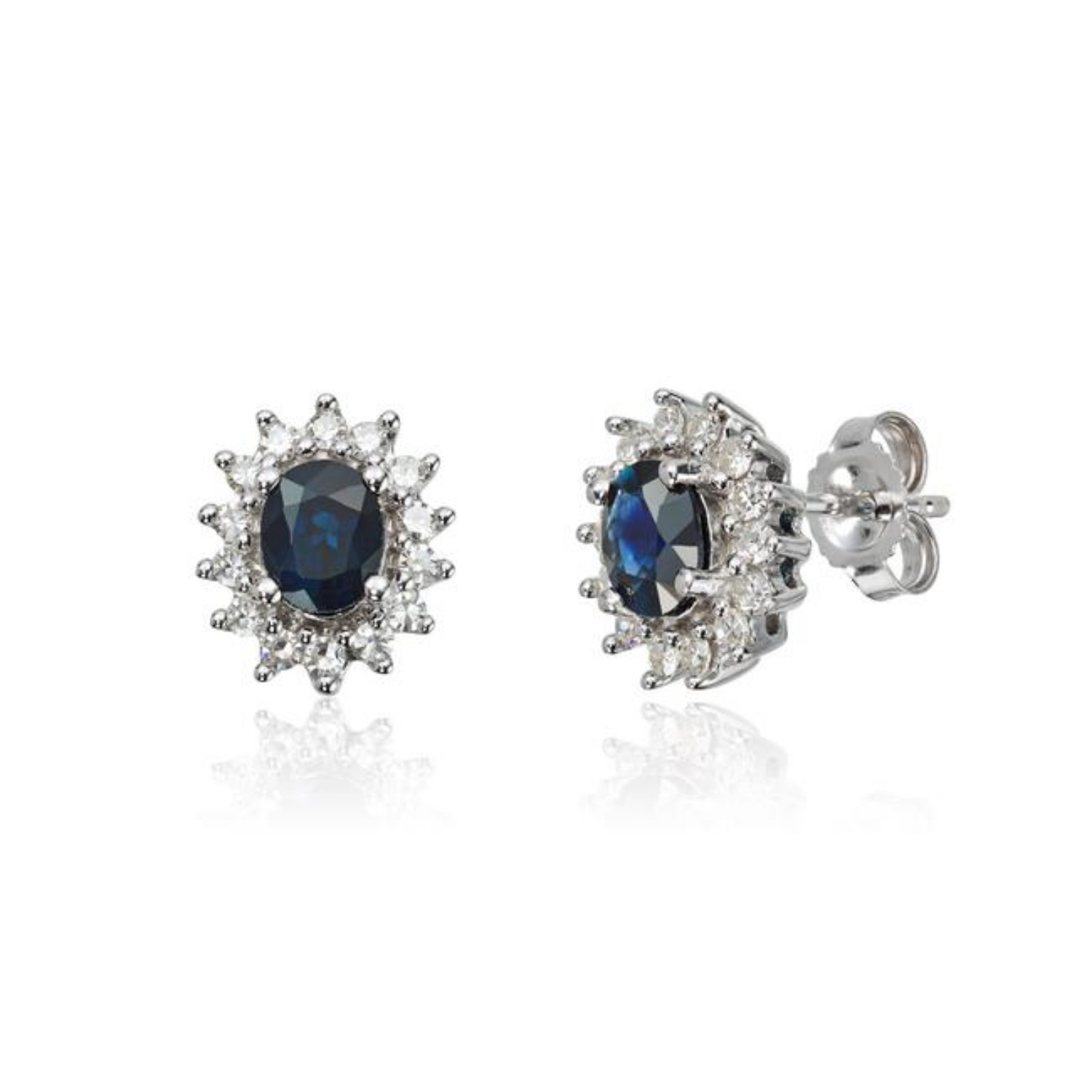 Diamant øredobber Rosett i gull 14 kt med 0,28 ct W-SI og  safir - 47353