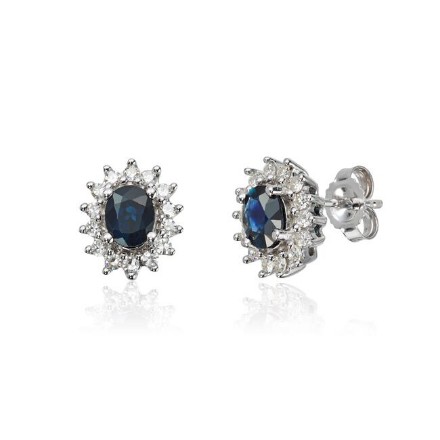 Diamant øredobber Rosett i gull 14 kt med 0,28 ct W-SI og  safir - 47353 Diamant øredobber Rosett i gull 14 kt med 0,28 ct W-SI og  safir - 47353