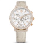 Swarovski klokke Matrix Tennis Chrono watch, Swiss Made, Leather strap, Beige, Rose gold-tone finish - 5702849