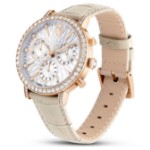 Swarovski klokke Matrix Tennis Chrono watch, Swiss Made, Leather strap, Beige, Rose gold-tone finish - 5702849