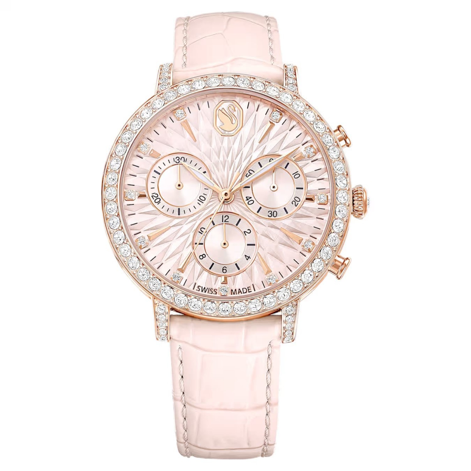 Swarovski klokke Matrix Tennis Chrono watch Swiss Made, Leather strap, Pink, Rose gold-tone finish - 5698300