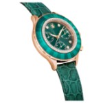 Swarovski klokke Octea Chrono watch Swiss Made, Leather strap, Green, Rose gold-tone finish - 5672931