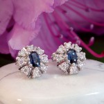 Diamantøredobber i gull med 0,24 ct W-SI og safir - 764341s