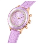 Swarovski klokke Octea Chrono watch Swiss Made, Leather strap, Purple, Rose gold-tone finish - 5690804