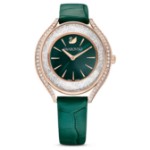 Swarovski klokke Crystalline Aura watch Swiss Made, Leather strap, Green, Rose gold-tone finish - 5644078