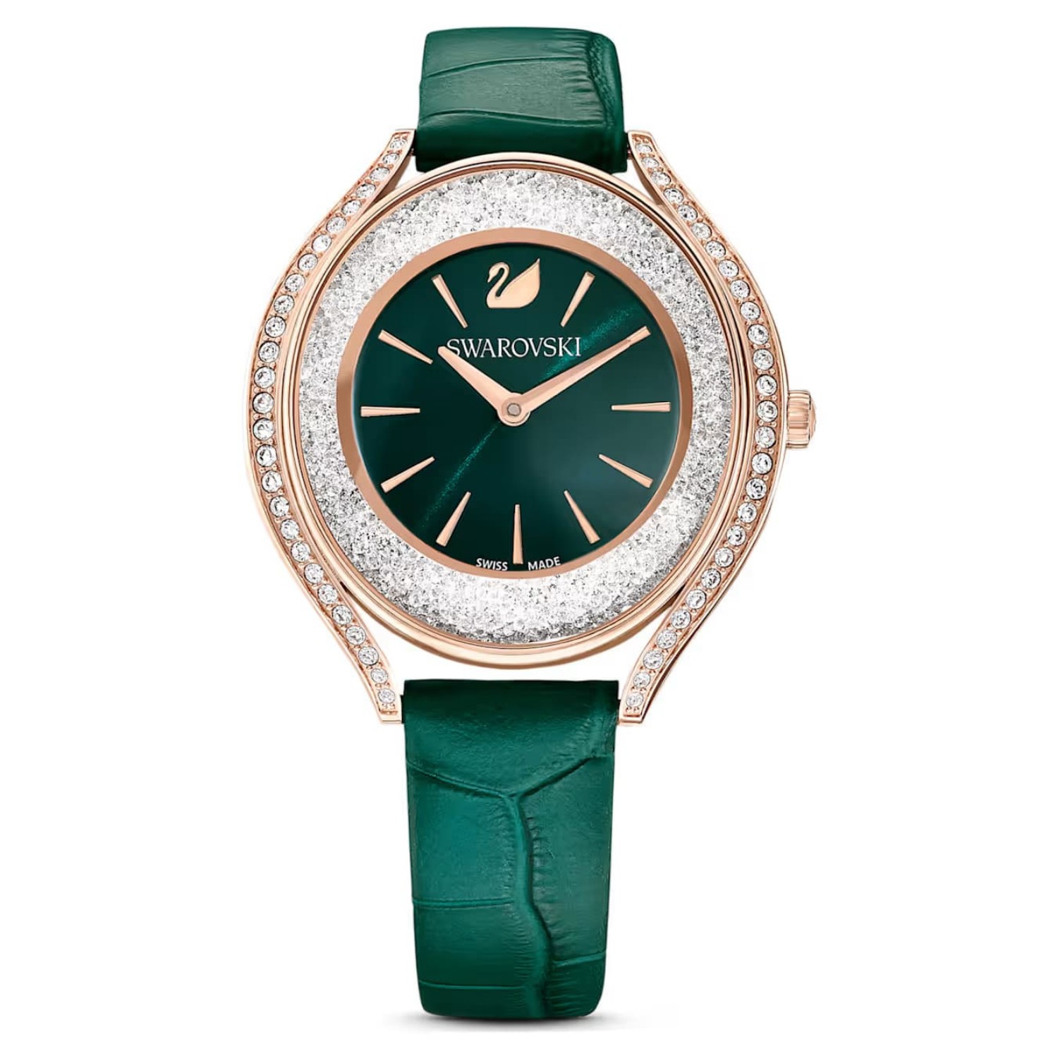 Swarovski klokke Crystalline Aura watch Swiss Made, Leather strap, Green, Rose gold-tone finish - 5644078