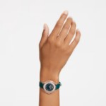 Swarovski klokke Crystalline Aura watch Swiss Made, Leather strap, Green, Rose gold-tone finish - 5644078