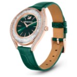 Swarovski klokke Crystalline Aura watch Swiss Made, Leather strap, Green, Rose gold-tone finish - 5644078