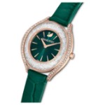 Swarovski klokke Crystalline Aura watch Swiss Made, Leather strap, Green, Rose gold-tone finish - 5644078