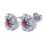 Diamantøredobber i gull 14kt med 0,12 ct W-SI og rubin-27012