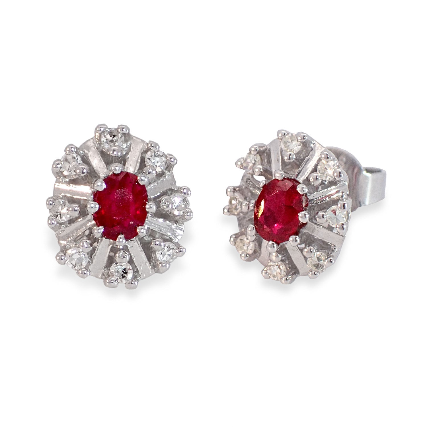 Diamantøredobber i gull 14kt med 0,12 ct W-SI og rubin - 27012