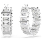 Swarovski øredobber Matrix hoop earrings Baguette cut, White, Rhodium plated - 5733397