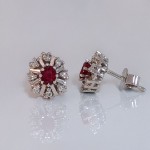 Diamantøredobber i gull 14kt med 0,12 ct W-SI og rubin - 27012