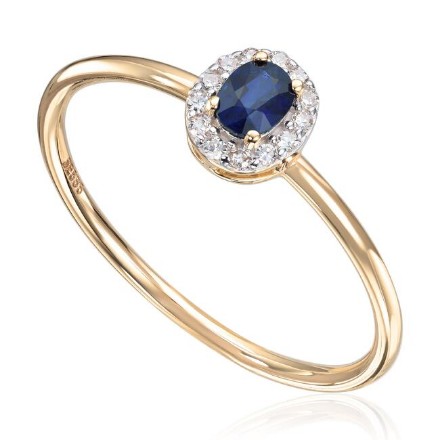 Diamantring i gult gull 14kt med 0,07ct WSI og safir - 57577 Diamantring i gult gull 14kt med 0,07ct WSI og safir - 57577