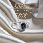 Diamantring i gull med safir - 5347901