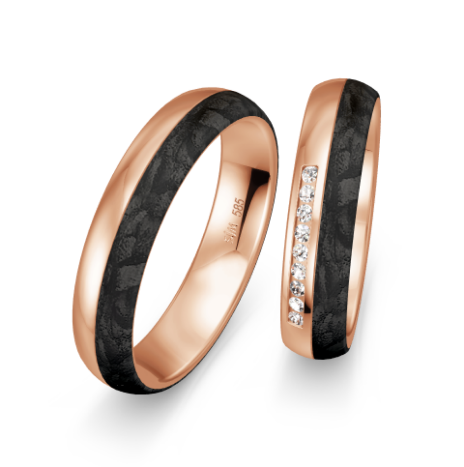 Gifteringer med carbon, diam. 0.108 ct, 5 mm. Carbon - 4981454