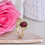 Diamantring i gult gull med rhodolitt og diamanter 0,36ct W-Si - Bur573001