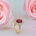 Diamantring i gult gull med rhodolitt og diamanter 0,36ct W-Si - Bur573001