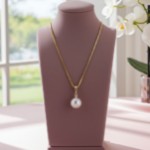 Diamantsmykke i 14kt gull med perle og diamant 0,35ct W-Si - coc4000147