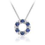 Diamantsmykke Sirkel med 0,02 ct WSI og safir i hvitt gull 14 kt - 27519