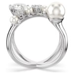 Swarovski Matrix cocktail ring Crystal pearl, Round cut, White, Rhodium plated - 5714378