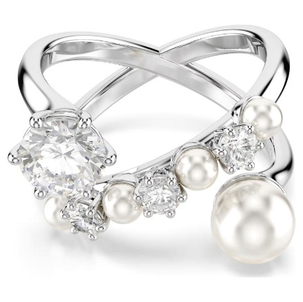 Swarovski Matrix cocktail ring Crystal pearl, Round cut, White, Rhodium plated - 5714378 Swarovski Matrix cocktail ring Crystal pearl, Round cut, White, Rhodium plated - 5714378