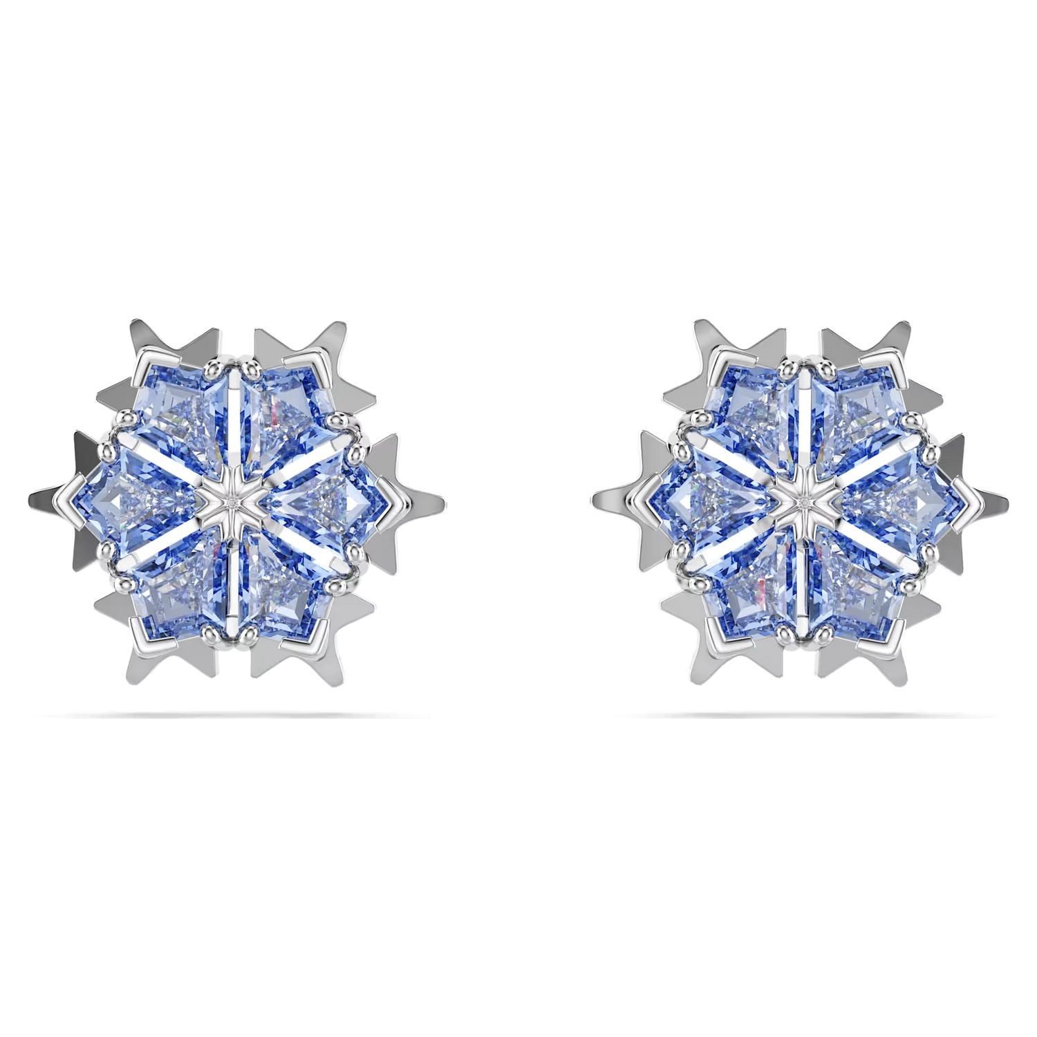 Swarovski Magic stud earrings Snowflake, Blue, Rhodium plated - 5734242
