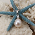 Sølvsmykke med ferskvannsperle, zirkonia og sølv kjede - 3324584