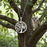 Smykke Livets tre med ugle i forgylt sølv - 3009142
