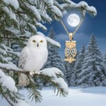 Gullsmykke ugle i 14K gult gull med rhodinerte detaljer 27515