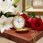 Bonett lommeur double quartz m/mønster inkl. kjede - 428DM