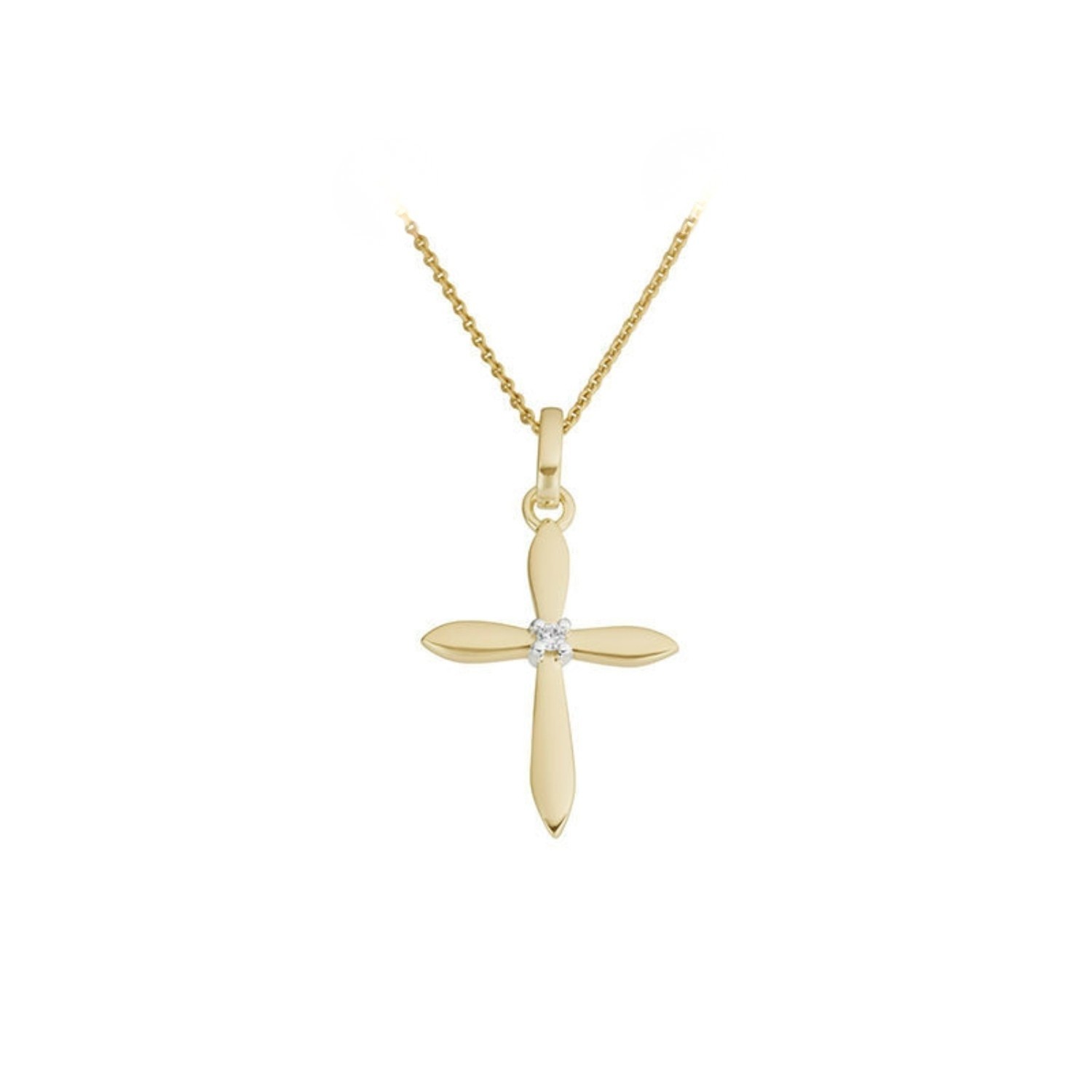 Kors i gull 14kt med 0,01ct W-P - Bur310714