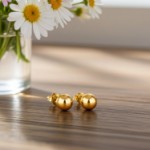 Gulløredobber. Gult gull 14 kt, kule er 5 mm - 46942