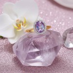 Gullring rosett i 14 kt med ametyst og zirkonia - 57553