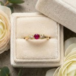 Diamantring i gult gull 14kt med rubin og 0,013 ct TW-Si - COC5000473rub