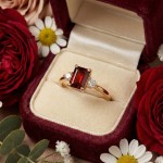 Gullring med granat og diamanter 0.09 ct TW-Si - coc5000733gg