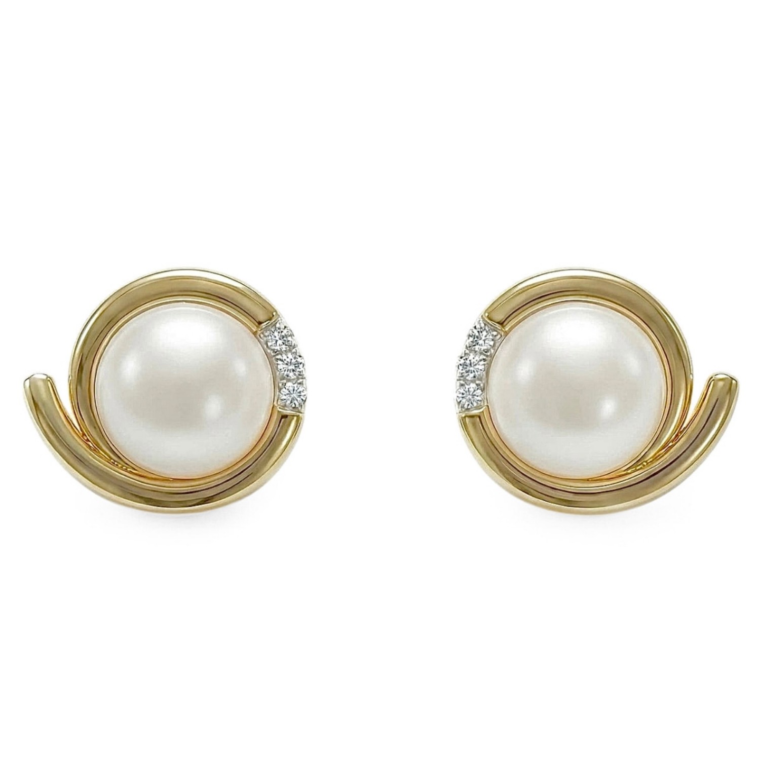 Øredobber i gult gull med ferskvannsperler og diamanter 0,16 W-Si - Bur720691
