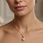 Diamantsmykke i gult gull med 0,025ct W-Si og perle - coc4000083gg